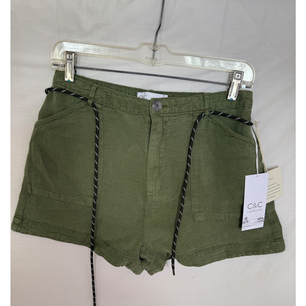C&C California Womens Olive Green Linen Blend Belted Shorts Size 4 NWT